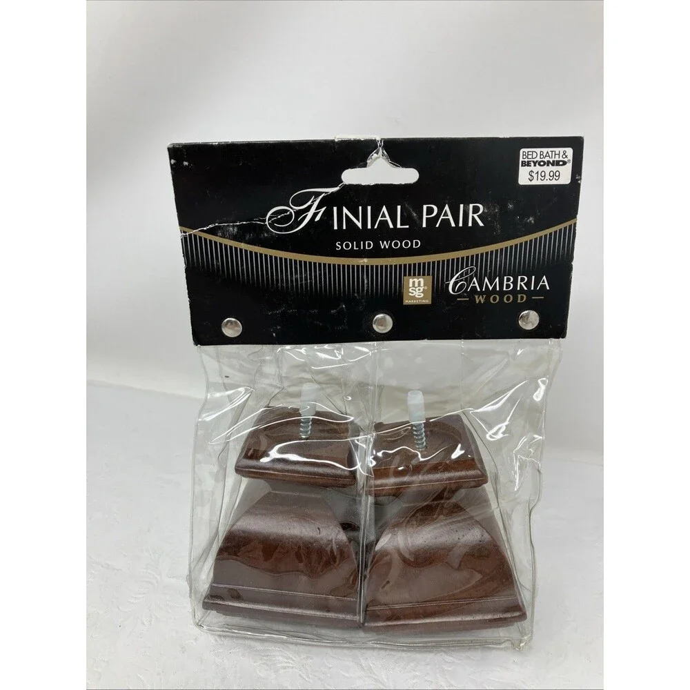 Bed Bath & Beyond set 2  Wood Tone Finials Square Screw Ends Brand New